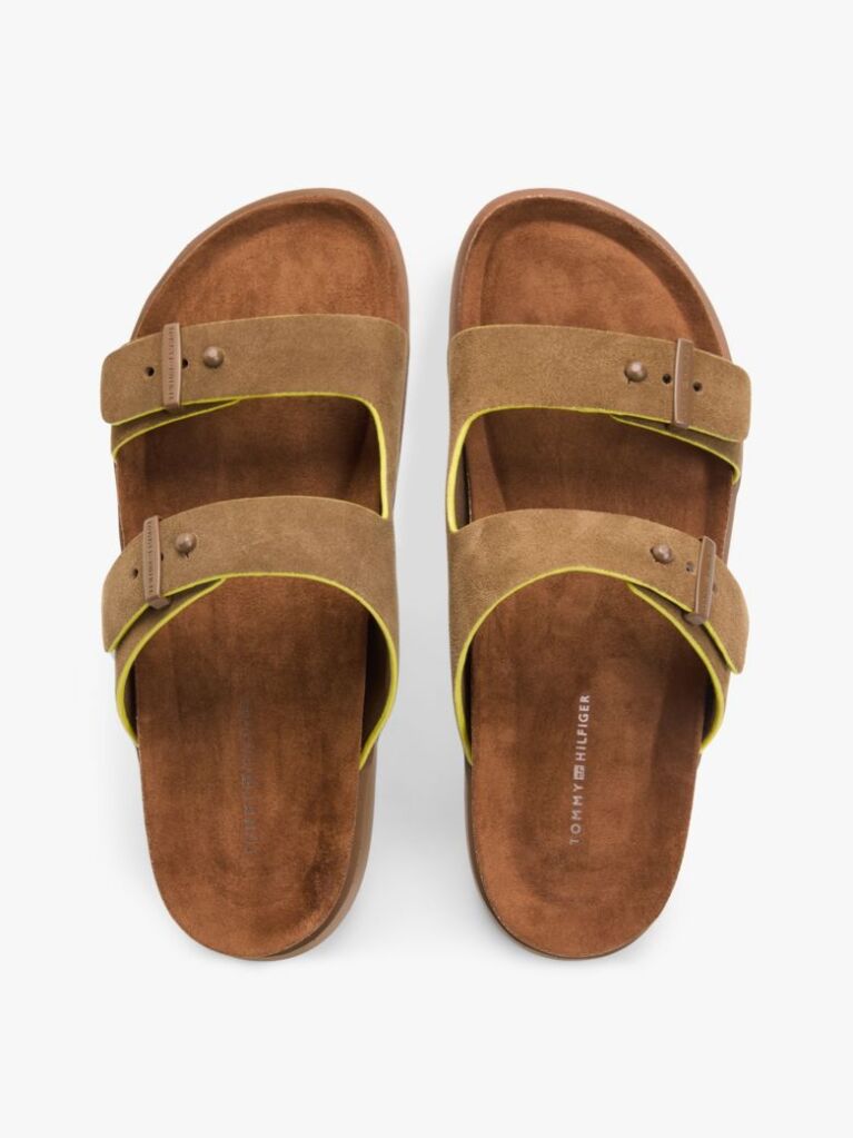 Brown Suede Buckle Cork Footbed Serrated Sandals  Men
