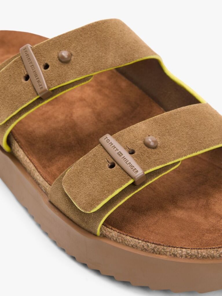 Brown Suede Buckle Cork Footbed Serrated Sandals  Men