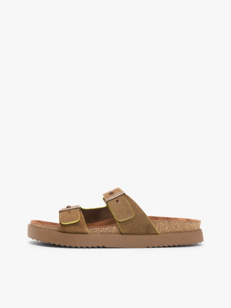 Brown Suede Buckle Cork Footbed Serrated Sandals  Men