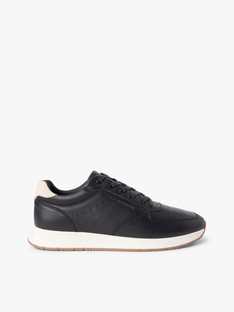 Μαύρο Δερμάτινα Sneakers Με Ανάγλυφο Λογότυπο  Άνδρες