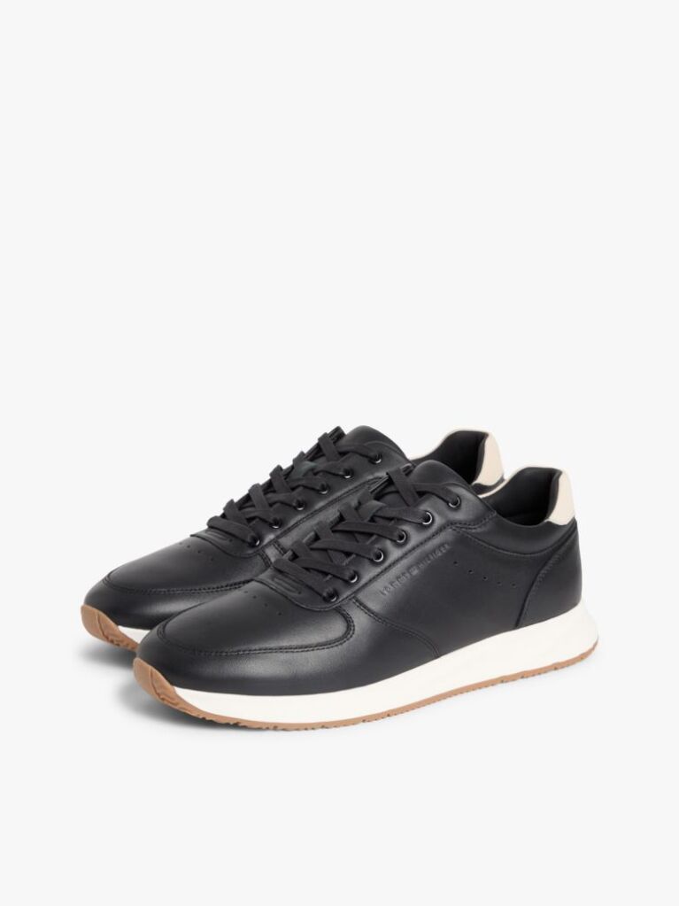 Μαύρο Δερμάτινα Sneakers Με Ανάγλυφο Λογότυπο  Άνδρες
