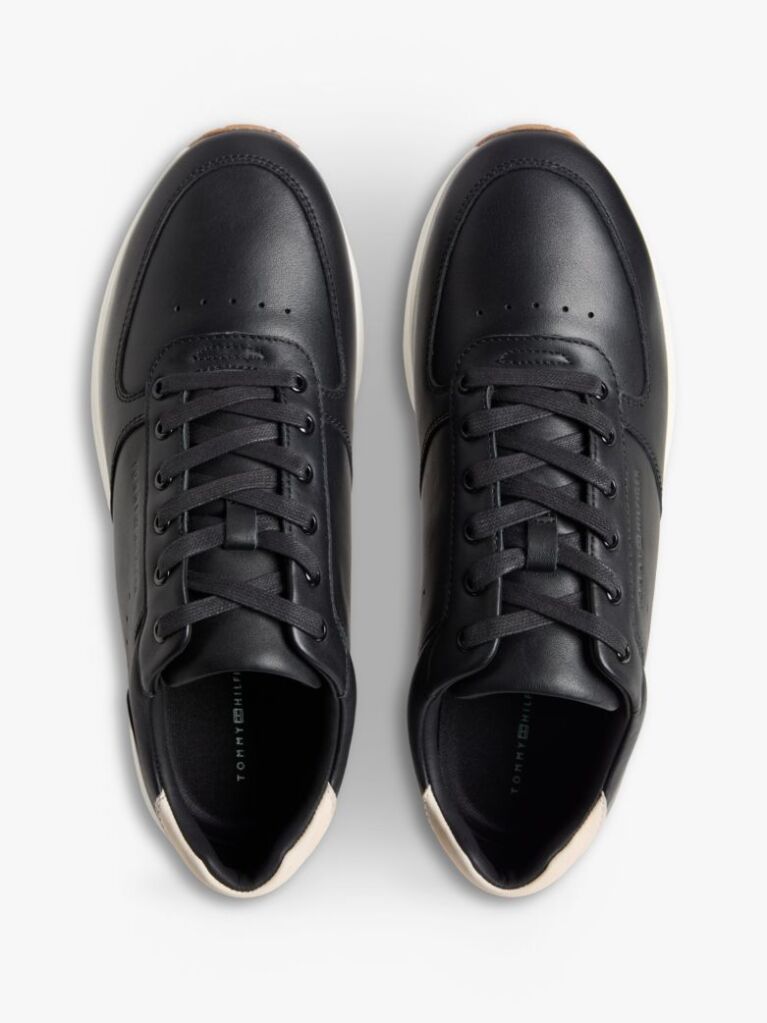 Μαύρο Δερμάτινα Sneakers Με Ανάγλυφο Λογότυπο  Άνδρες