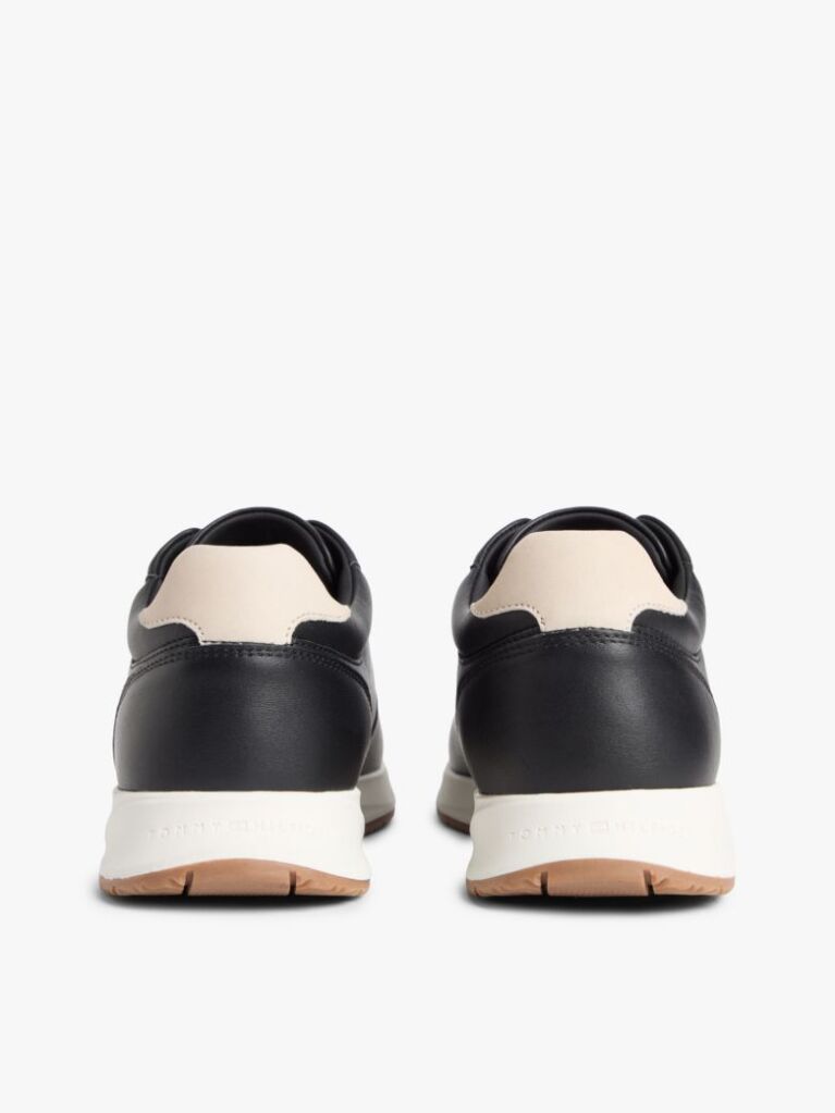 Μαύρο Δερμάτινα Sneakers Με Ανάγλυφο Λογότυπο  Άνδρες