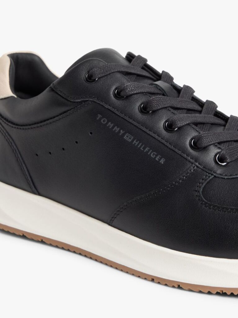 Μαύρο Δερμάτινα Sneakers Με Ανάγλυφο Λογότυπο  Άνδρες