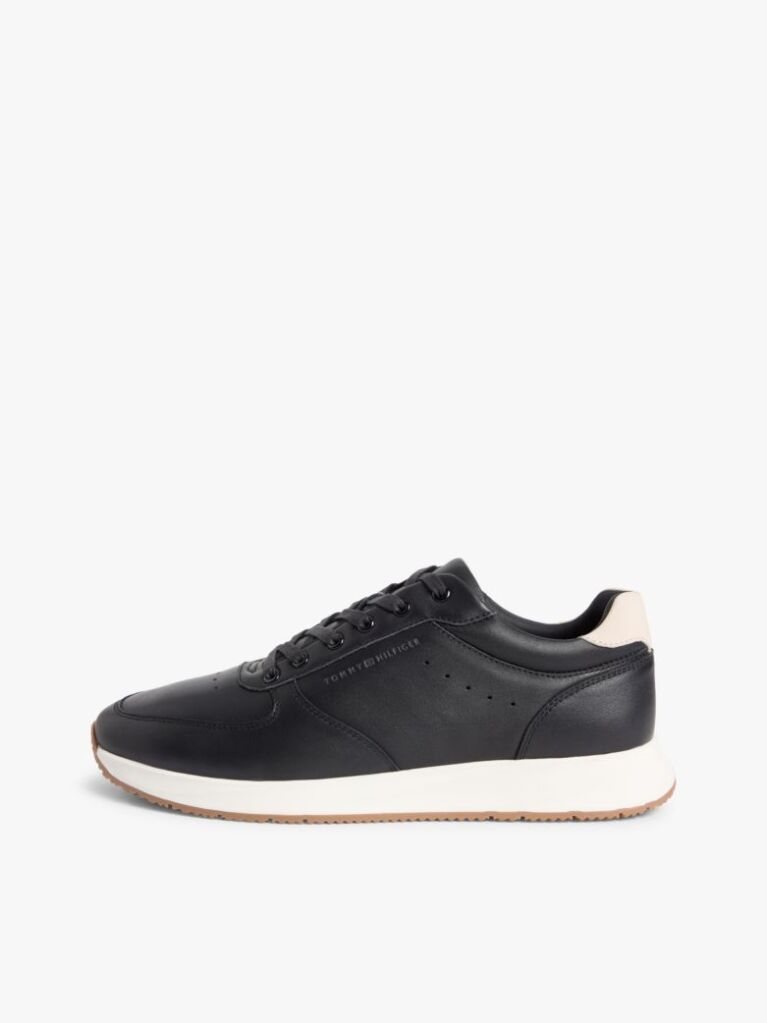 Μαύρο Δερμάτινα Sneakers Με Ανάγλυφο Λογότυπο  Άνδρες