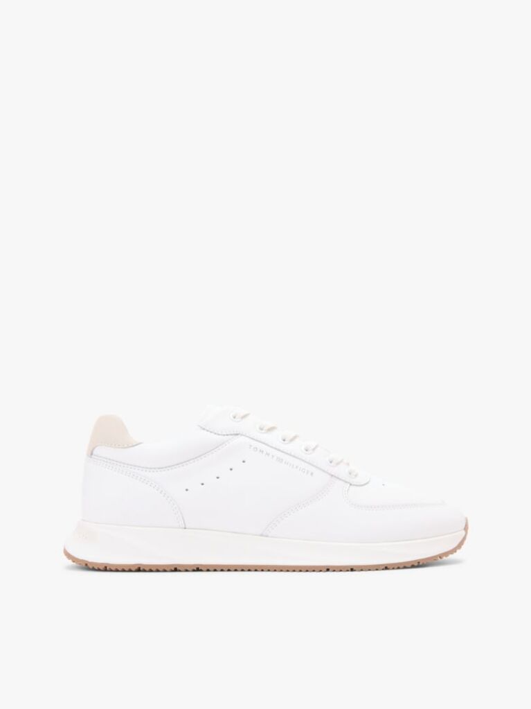White Debossed Leather Fine Cleat Trainers  Men