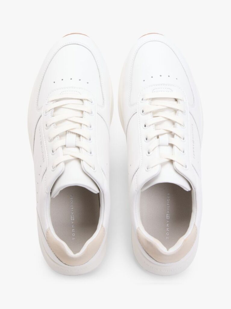 White Debossed Leather Fine Cleat Trainers  Men