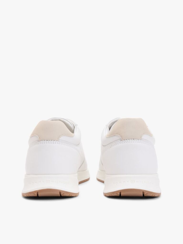 White Debossed Leather Fine Cleat Trainers  Men