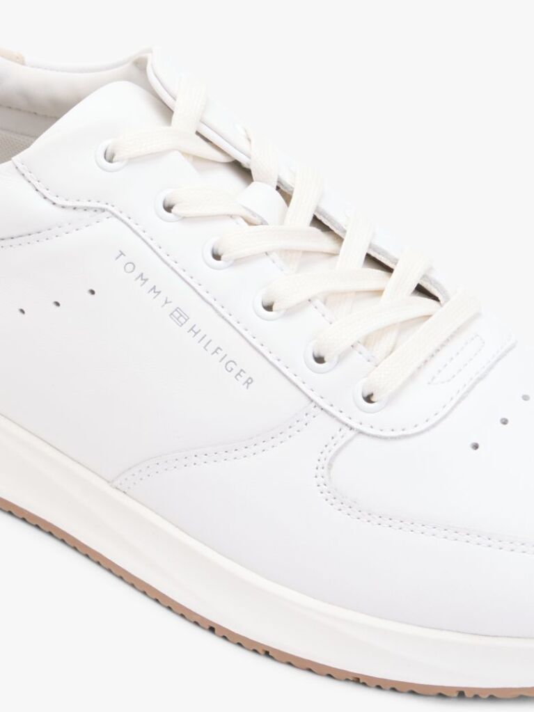 White Debossed Leather Fine Cleat Trainers  Men