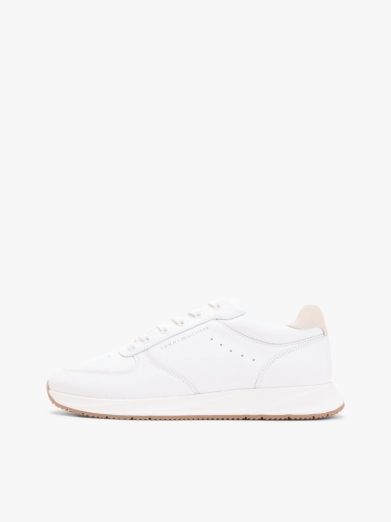 White Debossed Leather Fine Cleat Trainers  Men