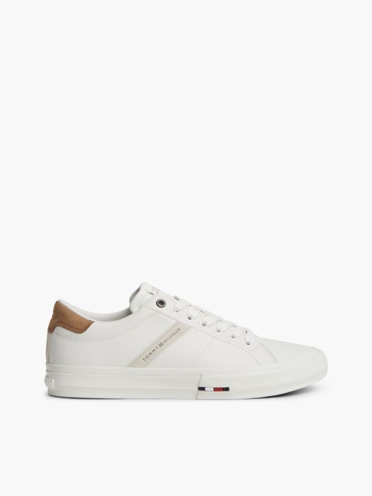 Beige Leather Logo Contrast Heel Sneakers  Men