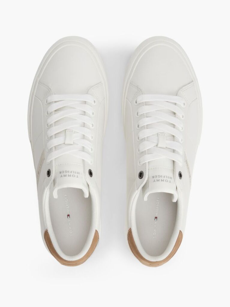 Beige Leather Logo Contrast Heel Sneakers  Men