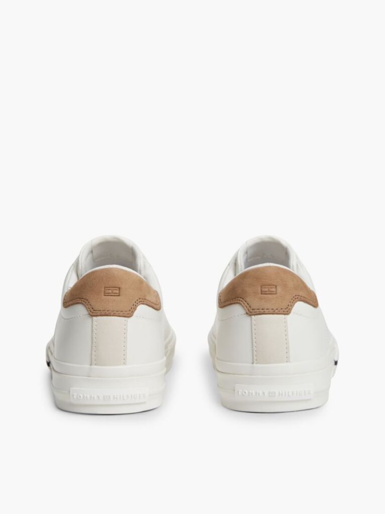 Beige Leather Logo Contrast Heel Sneakers  Men