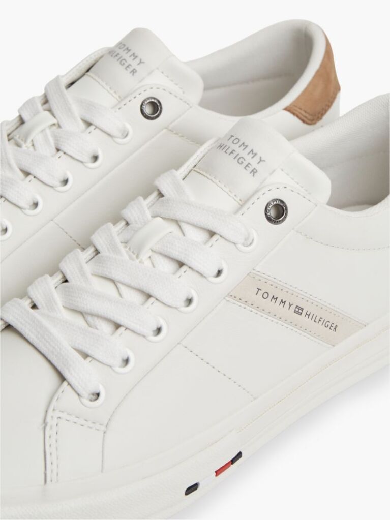 Beige Leather Logo Contrast Heel Sneakers  Men