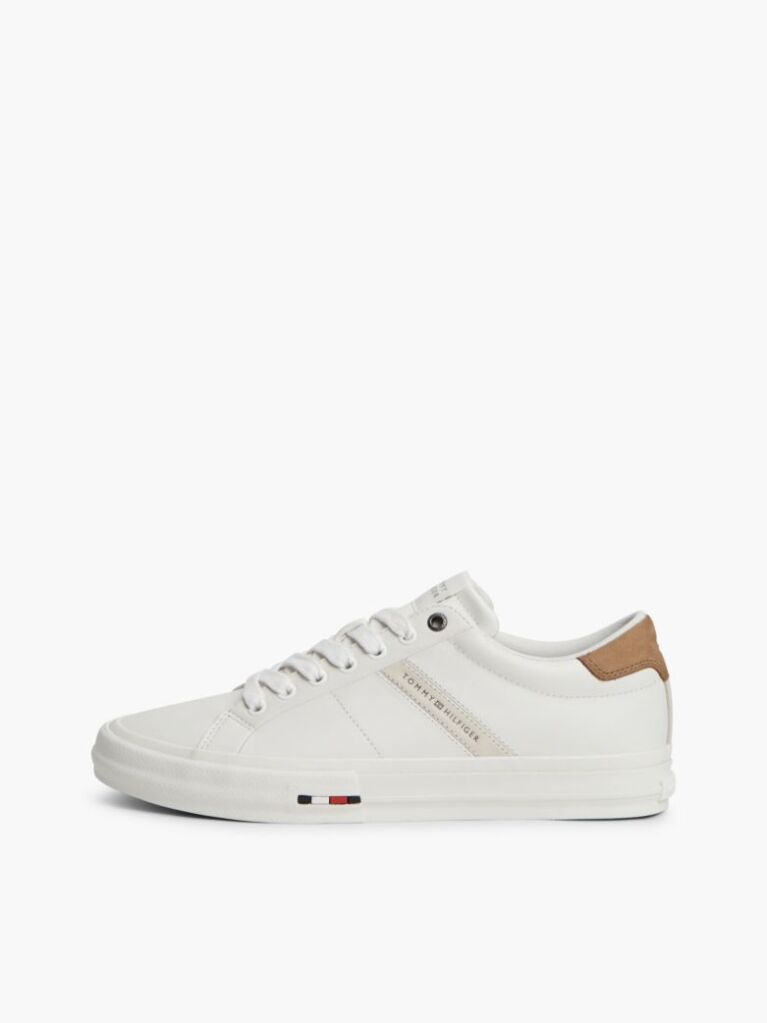 Beige Leather Logo Contrast Heel Sneakers  Men