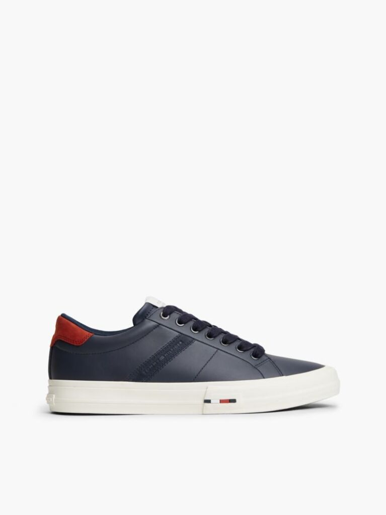 Blue Leather Logo Contrast Heel Sneakers  Men