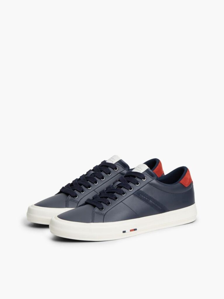 Blue Leather Logo Contrast Heel Sneakers  Men