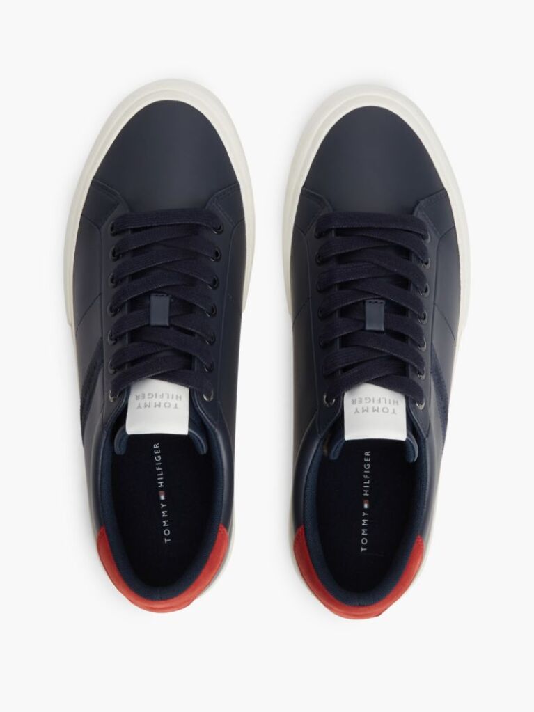 Blue Leather Logo Contrast Heel Sneakers  Men