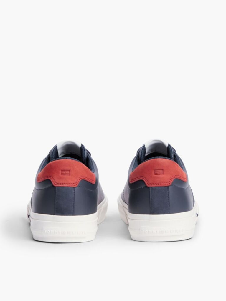 Blue Leather Logo Contrast Heel Sneakers  Men