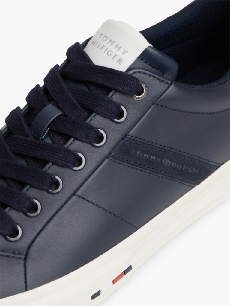 Blue Leather Logo Contrast Heel Sneakers  Men