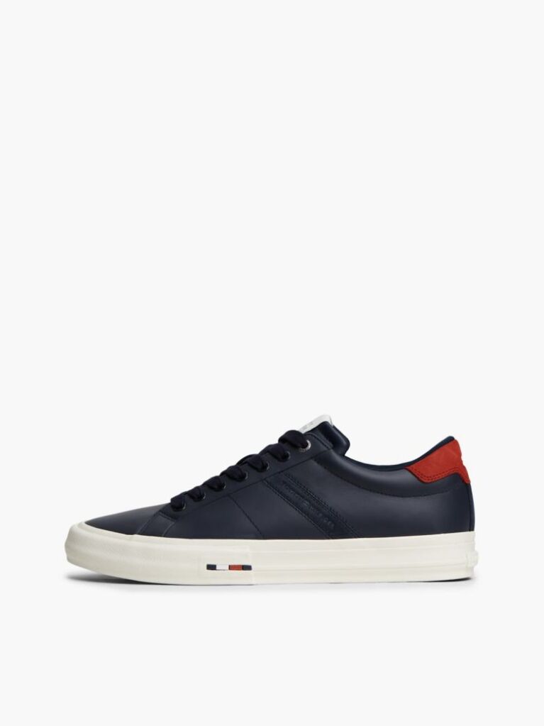 Blue Leather Logo Contrast Heel Sneakers  Men