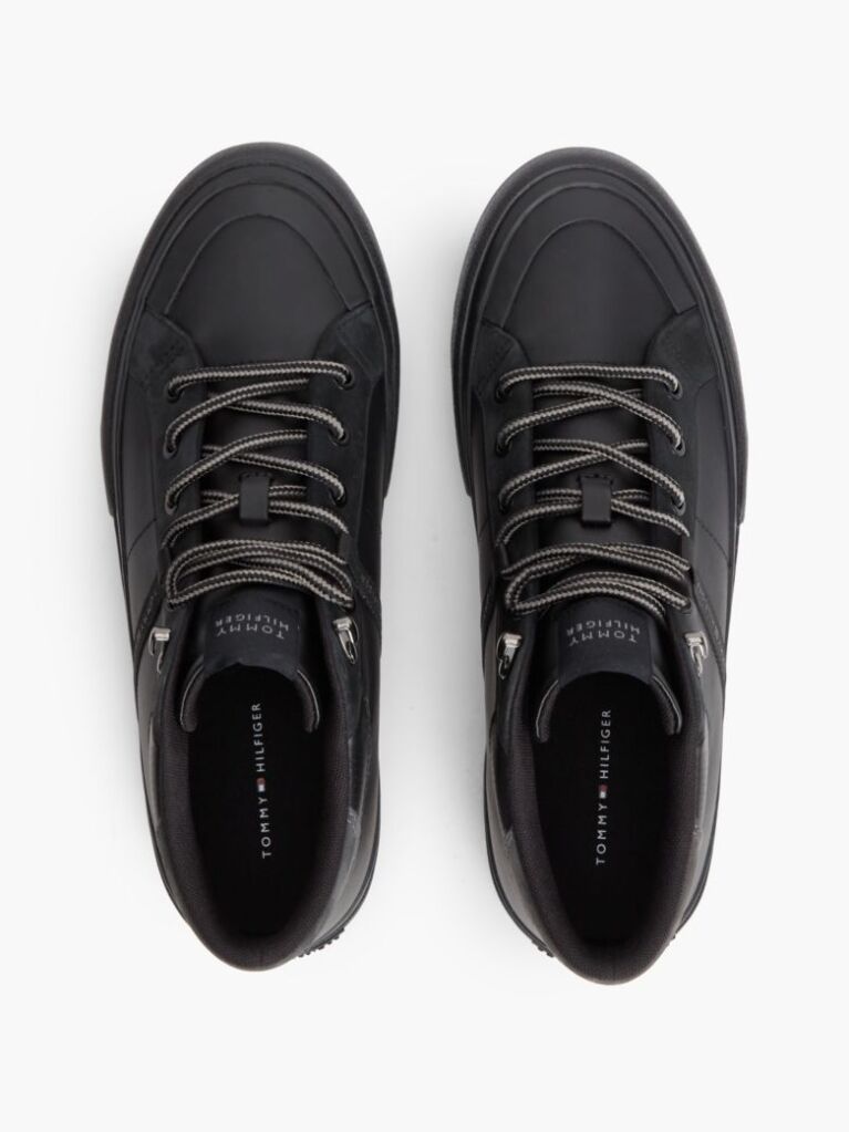 Black Leather Serrated Mid-Top Sneakers  Men