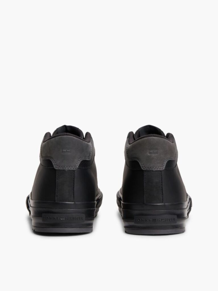 Black Leather Serrated Mid-Top Sneakers  Men