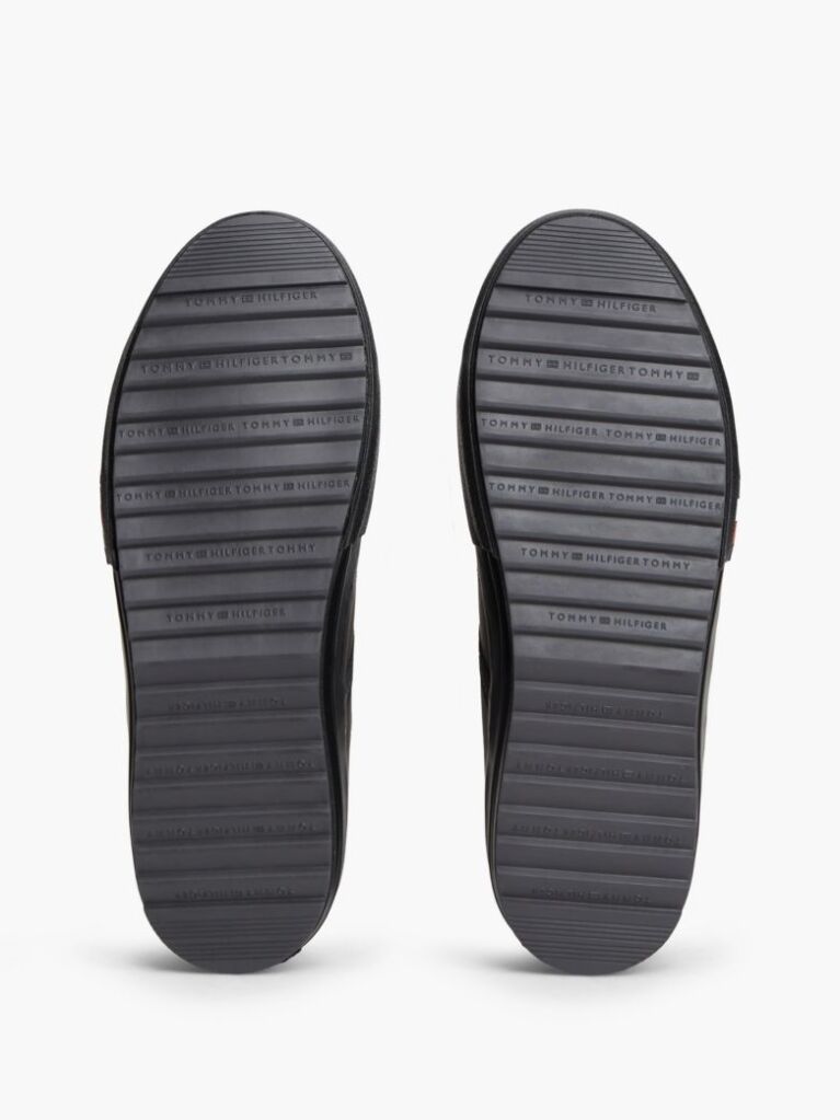 Black Leather Serrated Mid-Top Sneakers  Men