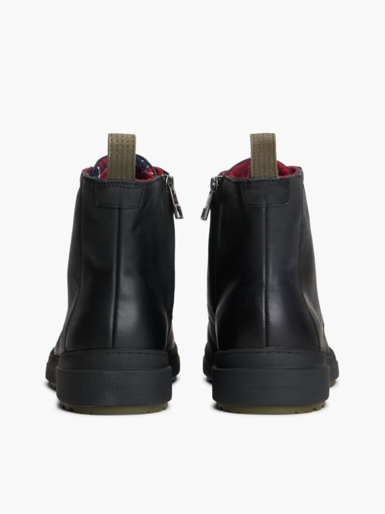 Black Outdoor Leather Warm Lined Ankle Boots  Men