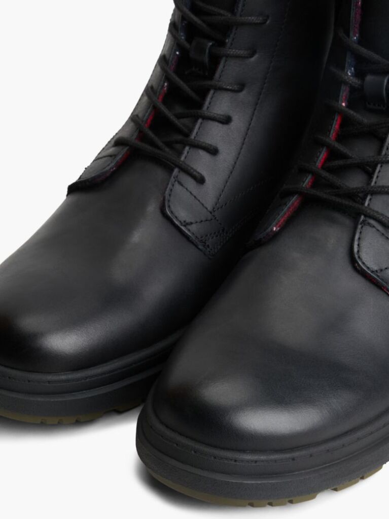 Black Outdoor Leather Warm Lined Ankle Boots  Men