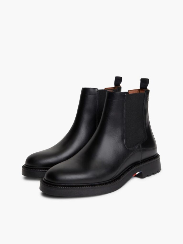 Black Leather Embossed Cleat Chelsea Boots  Men