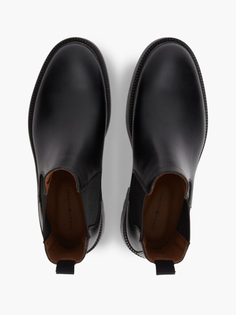 Black Leather Embossed Cleat Chelsea Boots  Men