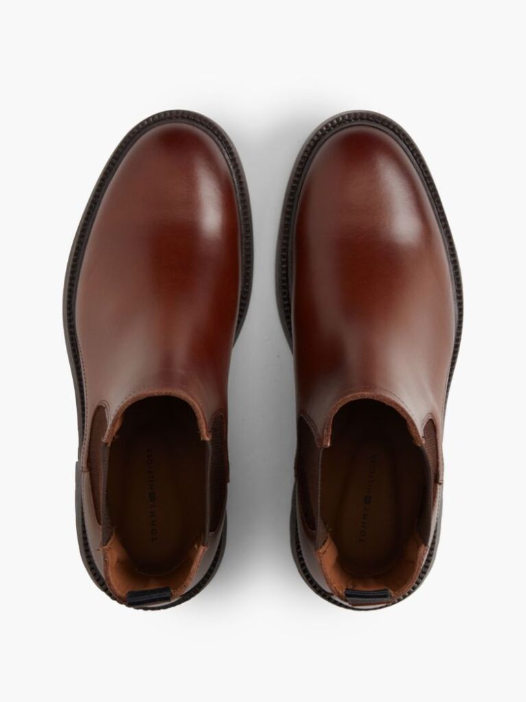 Brown Leather Embossed Cleat Chelsea Boots  Men