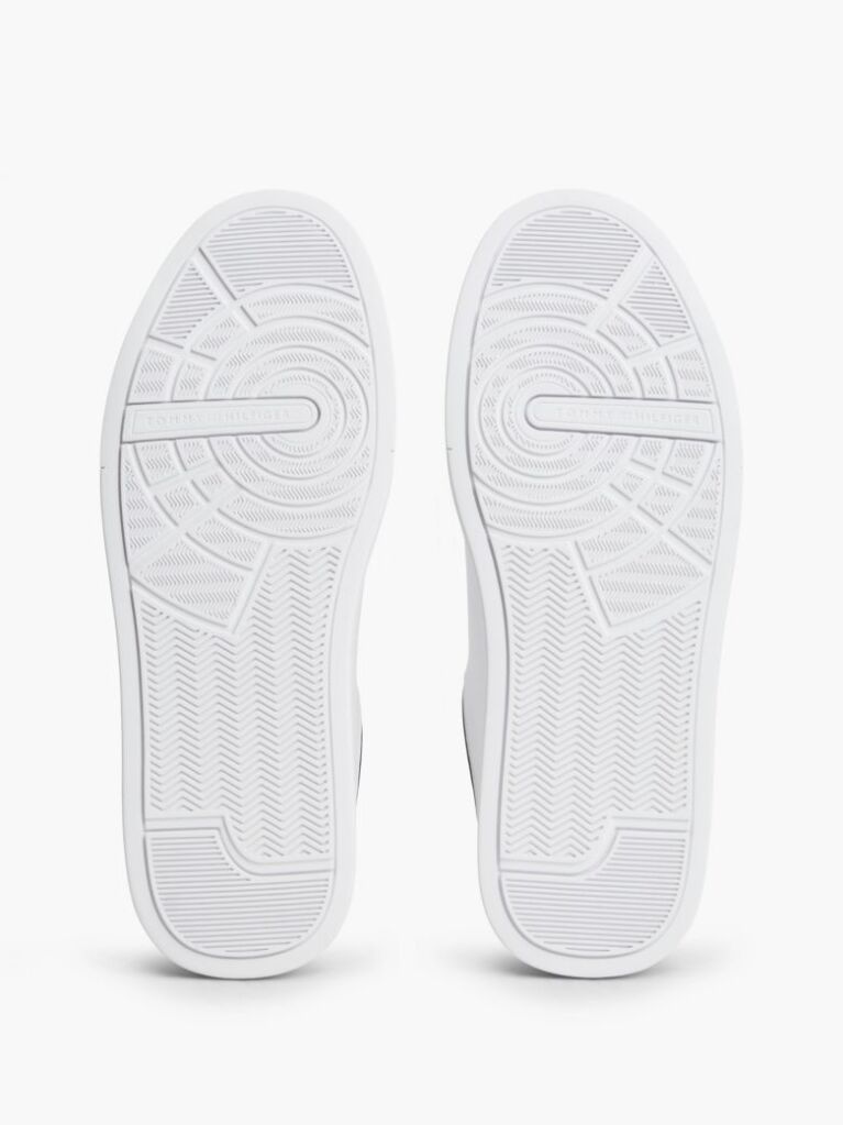 White Mixed Texture Court Sneakers With Leather  Men