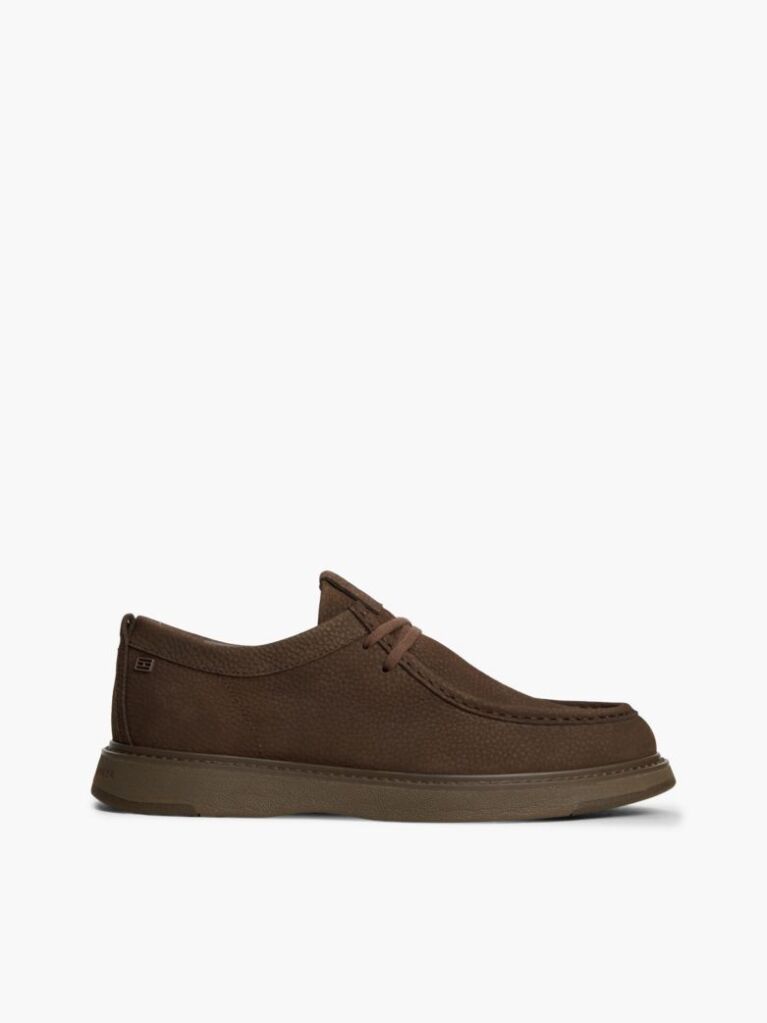 Brown Leather Lace-Up Moc Toe Loafers  Men