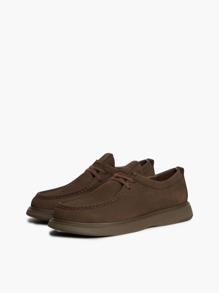 Brown Leather Lace-Up Moc Toe Loafers  Men
