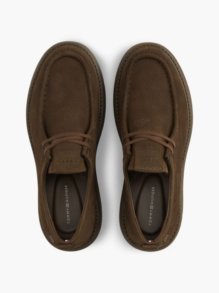 Brown Leather Lace-Up Moc Toe Loafers  Men