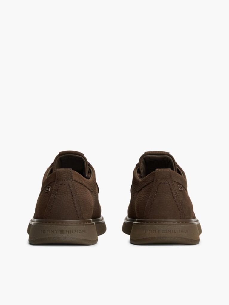 Brown Leather Lace-Up Moc Toe Loafers  Men