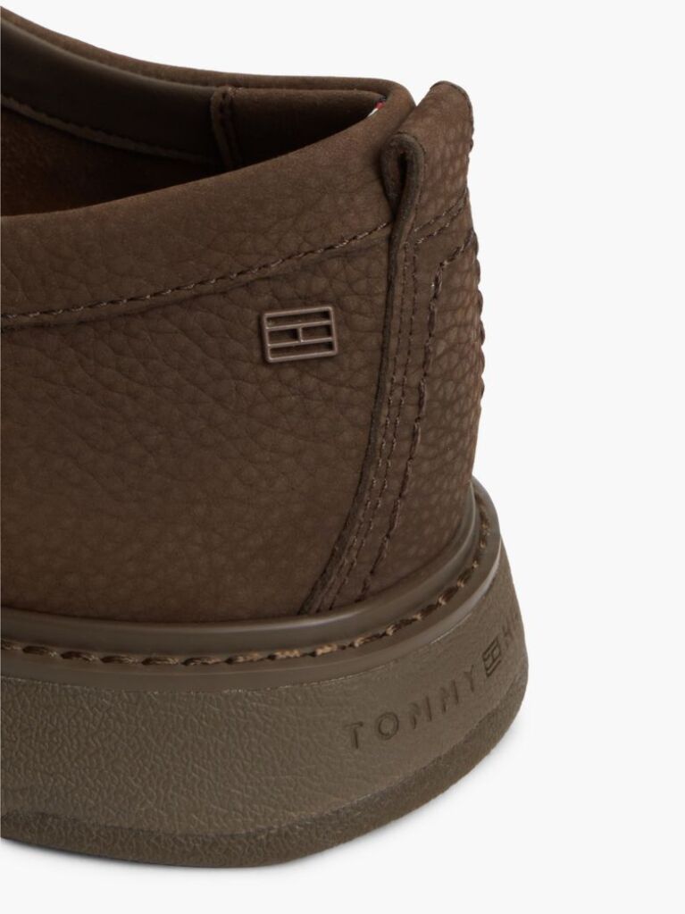 Brown Leather Lace-Up Moc Toe Loafers  Men