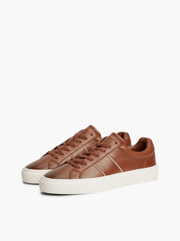 Καφέ Δερμάτινα Sneakers Με Cupsole   Άνδρες