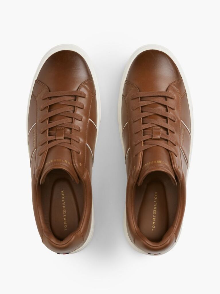 Καφέ Δερμάτινα Sneakers Με Cupsole   Άνδρες