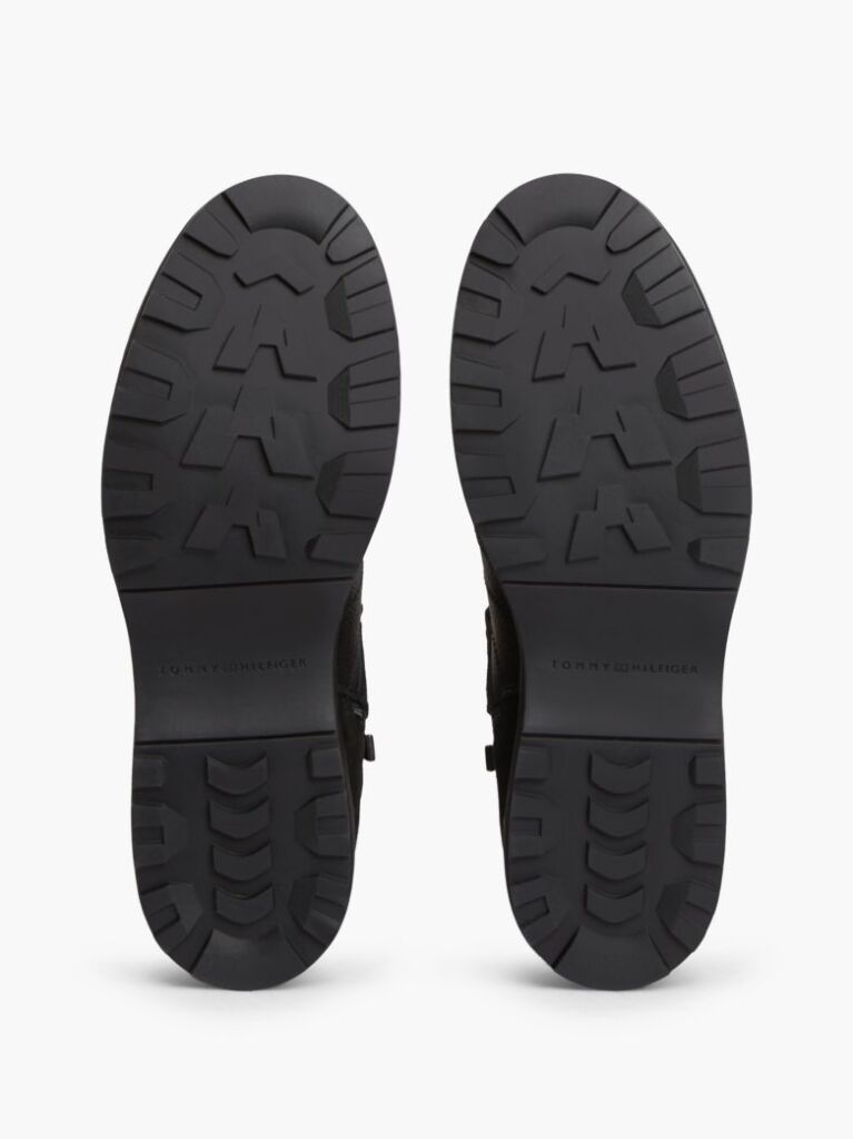 Black Leather Outdoor Cleat Mixed Texture Boots  Men