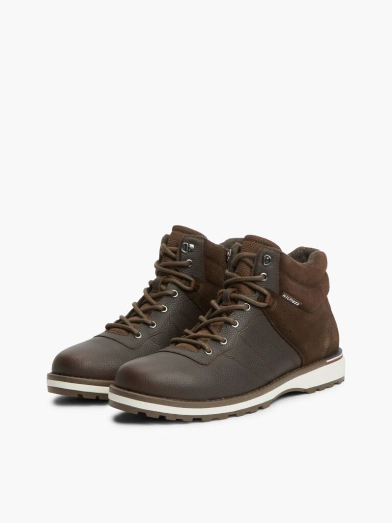 Brown Leather Outdoor Cleat Mixed Texture Boots  Men