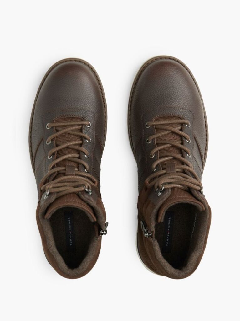 Brown Leather Outdoor Cleat Mixed Texture Boots  Men