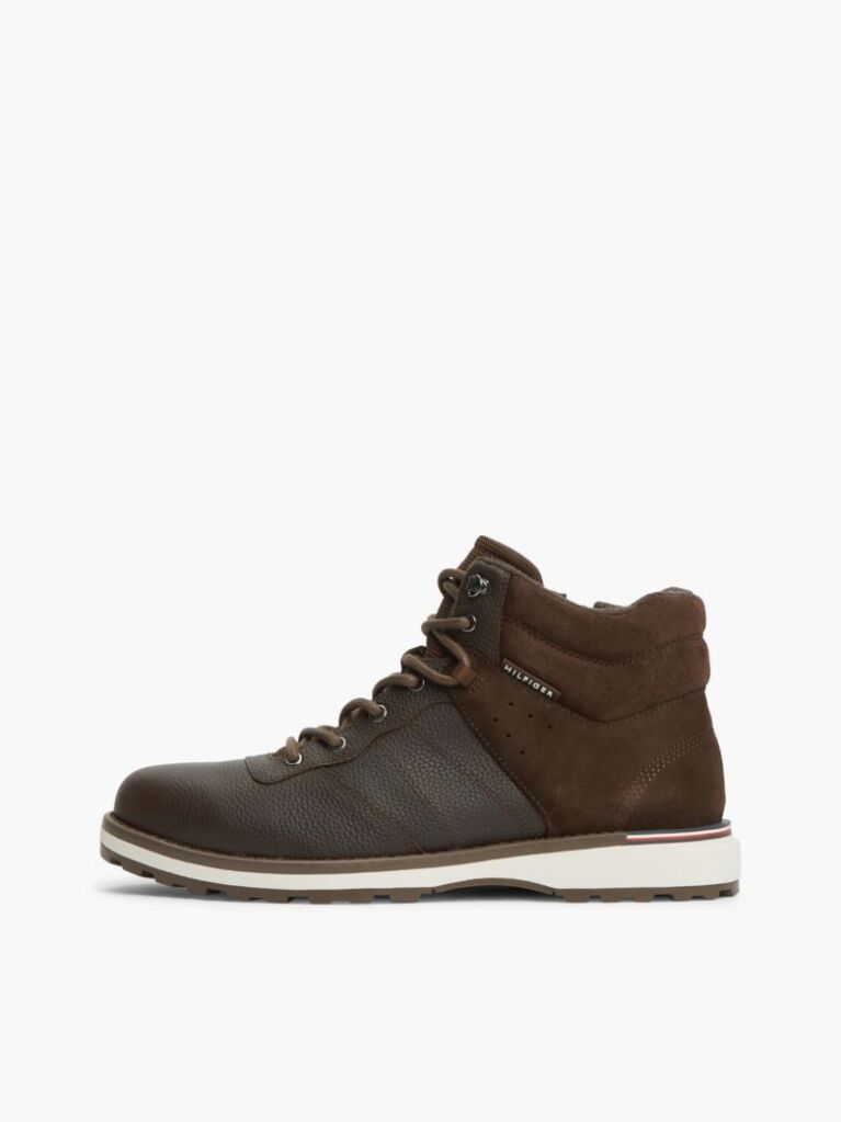 Brown Leather Outdoor Cleat Mixed Texture Boots  Men