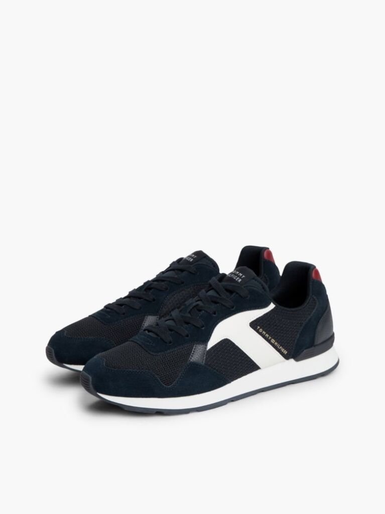 Blue Logo Mixed Texture Sneakers  Men