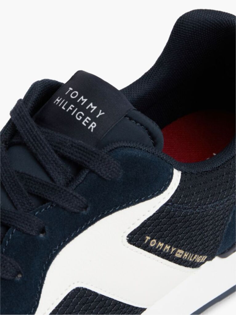 Blue Logo Mixed Texture Sneakers  Men
