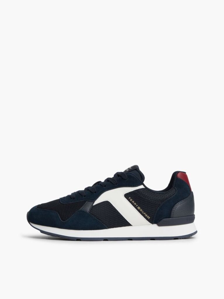 Blue Logo Mixed Texture Sneakers  Men
