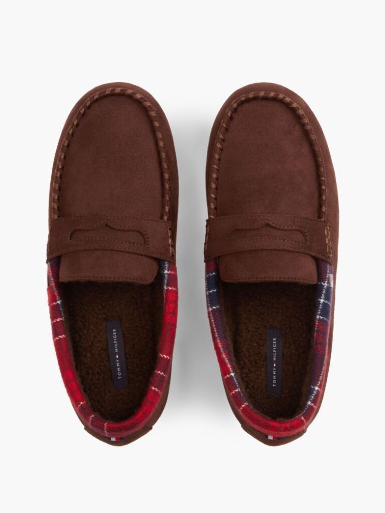 Brown Check Collar Slippers  Men