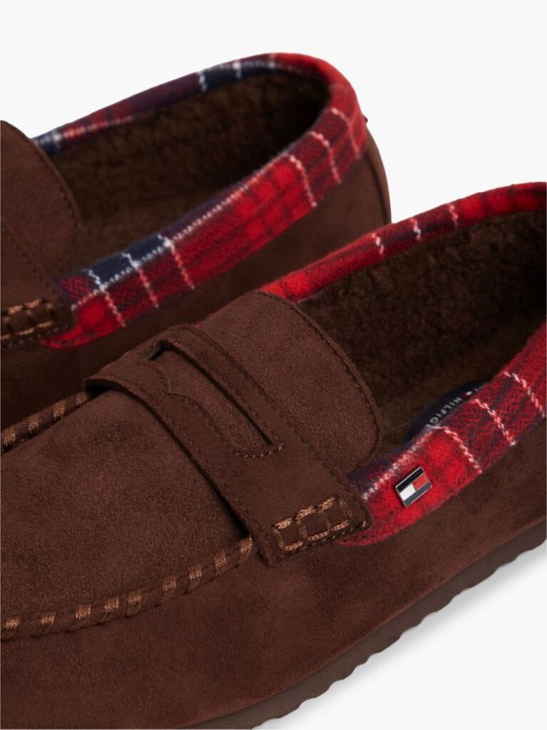 Brown Check Collar Slippers  Men